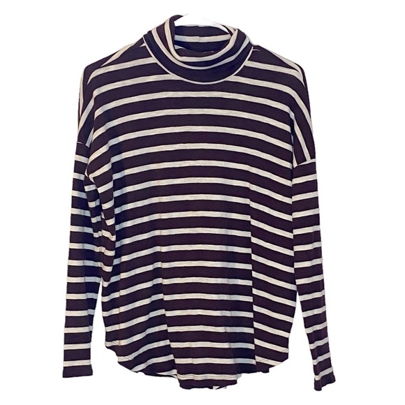 Aerie Long Sleeve Striped Turtleneck Shirt Top maroon womens xs - Picture 1 of 7